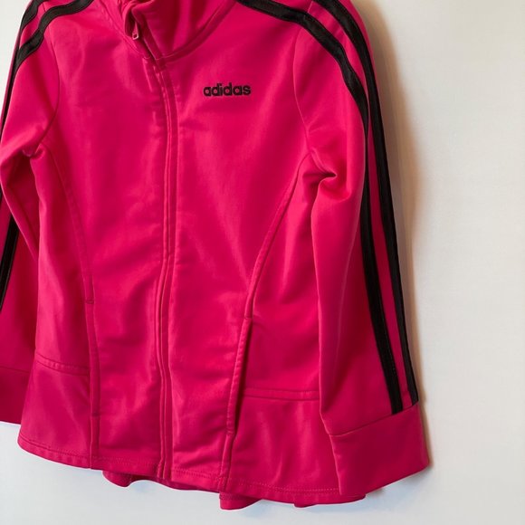 Adidas Youth Girls Sz 4T Long Sleeve Track Jacket Full Zip Pink Black Activewear - Picture 3 of 10